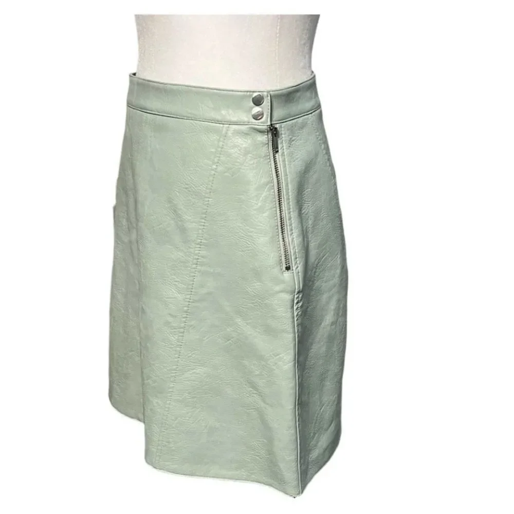 Zara Mint Green A-Line Faux Leather Skirt